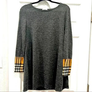 12 PM by Mon Ami USA sweater mini dress w British plaid sleeve detail